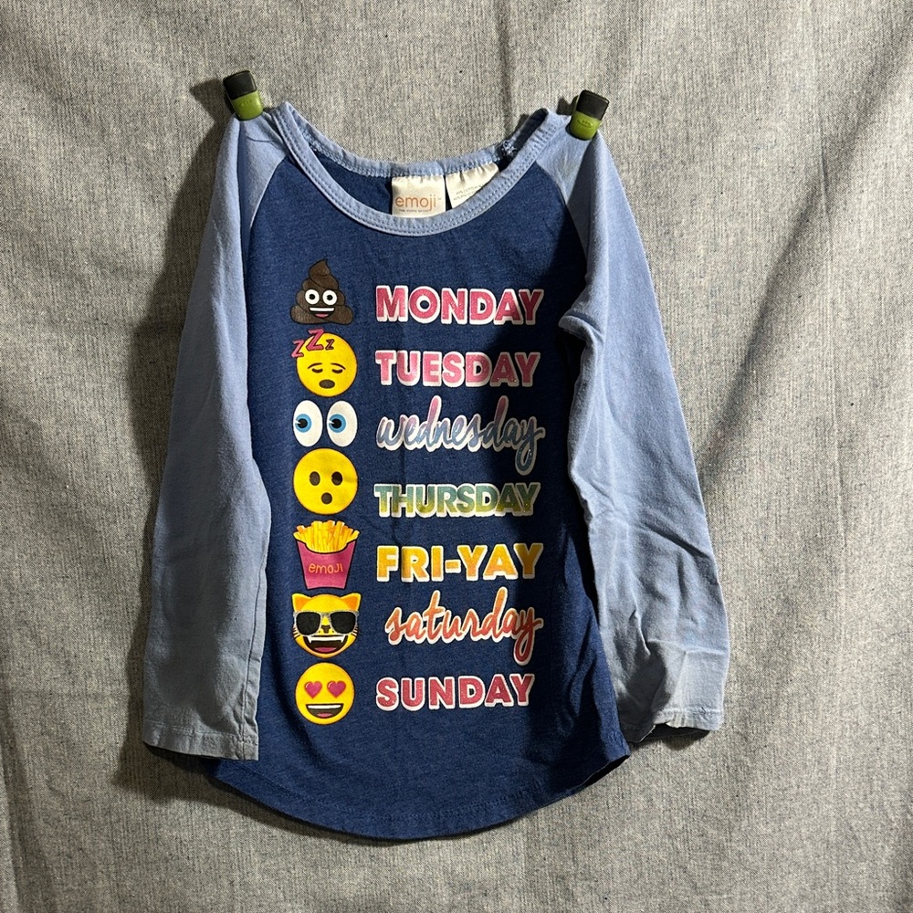 Emoji Days of the Week Long Sleeve Tee - Navy and Light Blue